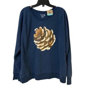 Upcycled Hand Printed Womens XXL Rustic Pinecone Long Sleeve Sweatshirt